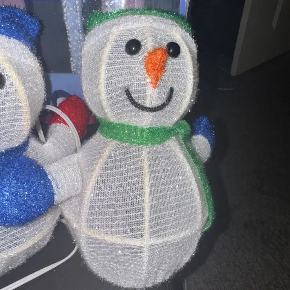 Set Of 3 Light Up Snow Man Patchy Way Marks Includes Ground Stakes